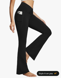 lot 3686 image: baleaf Womens Flare Yoga Pants Fold Over Flared Leggings with Pockets Tummy Control Bootcut Pants - Retail $0