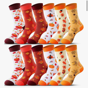 lot 3690 image: Ramede 12 Pairs Pink Thanksgiving Socks for Women Fall Autumn Socks with Maple Leaves PINK Turkey Pumpkin Harvest Funny Gifts for Men Holiday Gifts Favors(Thanksgiving Day Style) - Retail $0