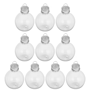 lot 3692 image: Milisten 10pcs Christmas Drink Balls Juice Bottles Clear Ornament Balls Christmas Fillable Booze Tree Ornaments Water Bottle Bulbs Xmas Booze Pendant Ball for Party 3.38ounce, Silver - Retail $0