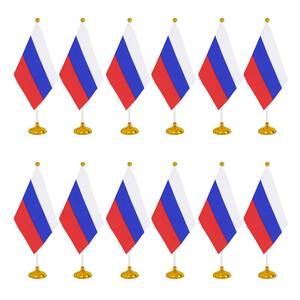 lot 3693 image: WXTWK 12 Pack Russia Flag Russian Desk Flag Small Mini Russian Table Flags With Stand Base,Home Office Festival Events Celebration Decorations - Retail $15