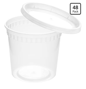 lot 3694 image: 16 oz Clear Deli Containers - 48-Pack with Lids, Round Airtight Condiment Cups, BPA-Free, Dishwasher Safe - For Sauces, Dressings, Sides - Retail $0