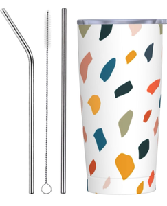 lot 3715 image: Stainless Steel Vacuum Insulated Travel Mug With Leak Proof Lid & Straw, 5h Hot10h Cold, 8.5 Inch For CarCamping - Retail $0