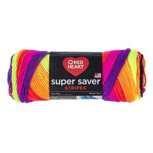 lot 3734 image: RED HEART Super Saver Yarn, 5 ounces, Bright Stripe (pack 3) - Retail $10