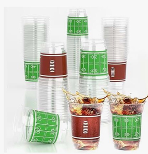 lot 3764 image: TURNMEON 50 Pcs 16 Oz Football Party Supplies Cups with Lids, Thickened Football Plastic Cup 2 Designs Disposable Spill-Proof Drinking Cups Sports Tailgate Events Party Favors Decorations - Retail $0