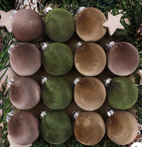 lot 3795 image: Velvet Christmas Ornaments Set,15 Pcs Christmas Decor Bolas Grandes De Navidad para Arbol Velvet Christmas Balls - Neutral Green Brown Neutral, 80mm 3.15 inch - Retail $0