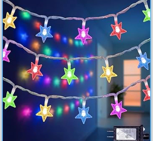 lot 3811 image: QUHUATU Star String Lights 360 LED 132FT,8 Modes Plug in Star Fairy Lights with Timer & Memory, Indoor Outdoor Star Christmas Lights for Birthday Party Bedroom Wedding Home Classroom Decor Multicolor - Retail $0