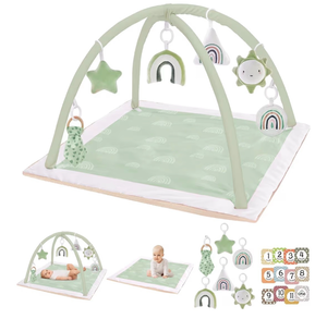 lot 3813 image: Mallify Washable Tummy Time Mat, Baby Play Gym with 6 Featured Toys, Baby Gym for Infant & Toddler, Larger Baby Play Mat, Deluxe Baby Play Mats for Floor, Sensory and Motor Skill Development, Green - Retail $0