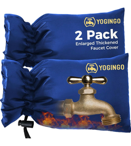 lot 3819 image: Outdoor Faucet Covers for Freeze Protection, 2 Pack 6.7 x 9.5 Blue Hose Bib Insulated Socks, Water Spigot Winter Protector - Retail $0