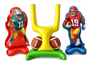 lot 3828 image: Football Party Balloon Set �� Includes Goal Post & 2 Football Player Balloons, Perfect for Birthday, Tailgate & Game Day Celebrations - Retail $0