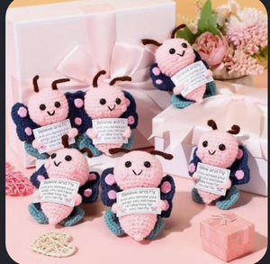 lot 3839 image: Motionchic 12 Pcs Funny Positive Emotional Crochet Butterfly Gifts Inspirational Motivational Gifts Crochet Animals Dolls Toys for Employee Appreciation Staff Coworker Volunteer Student Teacher - Retail $0