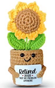 lot 3841 image: Retirement Gift for Woman �� Handmade Mini Sunflower Crochet with Retired 2025 Not My Problem Anymore Card �� Cute Funny Retirement Decoration for Women, Teachers, Coworkers, Nurses - Retail $0