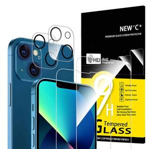 lot 3845 image: NEWC 4 Pack, 2 Pack for iPhone 13 Screen Protector (6.1 inch)  2 Pack Camera Lens Protector, Sensor Protection,Case Friendly Tempered Glass Film - Retail $6