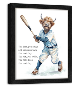 lot 3847 image: Funny Highland Cow Wall Art Motivational Wall Decor 8x10 Inches, Framed Inspirational Quotes Sports Poster Prints Animal Canvas Pictures for Baseball Decor Living Room Office Art - Retail $0