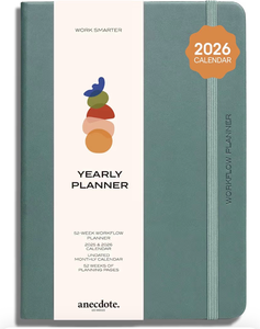 lot 3848 image: Anecdote 20252026 Planner 52 Week Daily Planner, Yearly, Monthly & Weekly Workflow for Planning Your Success �� Vegan Leather Hardcover, Start Anytime & Achieve your Goals - Dutch Blue - Retail $0