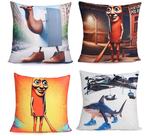 lot 3849 image: Italian Brainrot Pillowcase Set - 4-Piece 100% Cotton Sateen, Hand-Painted Rot Brain Illustration, Breathable & Cool for Superior Sleep, Home Decoration Art�� 18 x18inch(45x45cm) - Retail $0