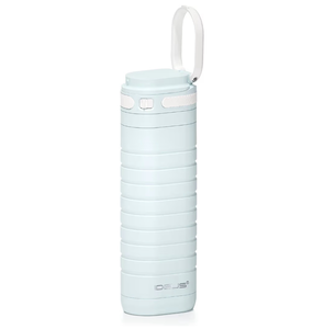 lot 3853 image: IDEUS Insulated Stainless Steel Water Bottle 17 oz Push Button Lid & Leakproof Travel Mug for HotCold Beverages Fits Most Cup Holder (Light Blue) - Retail $0