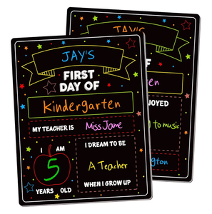 lot 3856 image: First and Last Day of School Sign, 10 X 12 in Paper Back to School Board, Reversable and Erasable First Day of Class Board, Double Sided Chalkboard for Kindergarten Pre-K Memories and Milestones - Retail $0