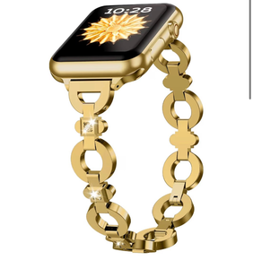 lot 3865 image: TAURI Metal Band for Apple Watch Bands 38404142mm, Adjustable Bling Diamonds Strap Fashion Cute Chain Thin Bracelet for iWatch SE 32, Series 987654321, Women- Gold - Retail $0