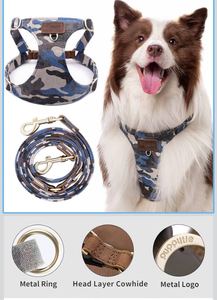 lot 3876 image: Puppytie Dog Harness, No Pull Dogs Harness and Multi-Function Leash Set for Medium Dogs Easy Walk Everyday Adjustable Soft Dog Vest Harness Fashionable Dog Accessories Camouflage Blue-Slim Large - Retail $0