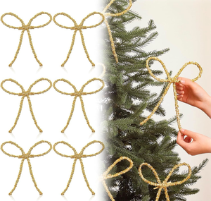 lot 3877 image: Hungdao 6 Pcs Large Gold Glitter Christmas Bows Ornaments with Clip 9.5 x 7.5 Inch Christmas Tree Shiny Decorations Bow for Home Wreath Garland Wedding Holiday Party Decor Supplies - Retail $0