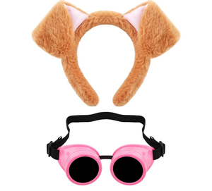 lot 3878 image: Halloween Brown Dog Ears Headband Pink Steampunk Goggles Costume Accessories for Women Men Adult - Retail $0