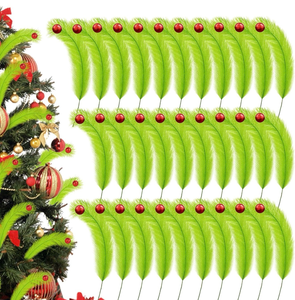 lot 3880 image: Christmas Tree Topper 17 inch Lime Green Curly Tree Picks with Red Glitter Ball Christmas Decorations Xmas Artificial Elf Stems for Xmas Party Home Wreath Crafts Decor Vase Fillers - Retail $0