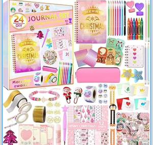 lot 3889 image: Advent Calendar 2025 for Girls - 24 Day Christmas DIY Journal Kit for Tween & Teen Girls, Stationery Set, Scrapbook & Diary Supplies Set, Journaling Art Crafts Kit, Christmas Gift for 6 7 8 9 10 11 12 13 14 Year Old Girl - Retail $0