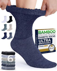 lot 3890 image: Pembrook Diabetic Socks for Women - 6 Pairs Cable Knit Viscose Bamboo Socks Woman, Non-Binding Top, Moisture-Wicking - Retail $0