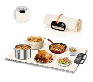 lot 3902 image: Food Warming Mat �� Fast Heating Electric Warming Tray with 7 Temp Settings, 11-Hour Timer & Auto Shut-Off, Foldable Silicone Mat with Child Lock, Portable Warming Pad for Buffets, Holidays �� Beige - Retail $0