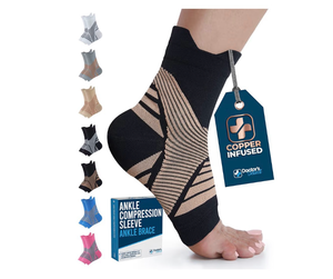 lot 3918 image: Doctors Select Copper Ankle Sleeve - Foot and Ankle Compression Sleeve, Arch Support Socks, Compression Ankle Brace, Black with Copper - Retail $0