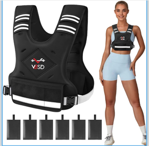 lot 3928 image: VBSD Adjustable Weighted Vest for Women Men 4-10lb11-20lb20-32lb Vest with 6 Ironsand Weights Body Weight Vest with Reflective Strip for Running Walking Strength Training Workouts - Retail $0