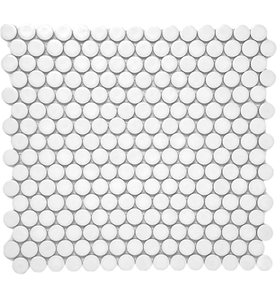 lot 3964 image: Tenedos Arctic White Penny Round Porcelain Mosaic Tile - Matte Finish for Bathroom Floor, Kitchen Backsplash, Accent Walls, Shower Surrounds (Box of 10 Sheets - 10 Sq.Ft) - Retail $0