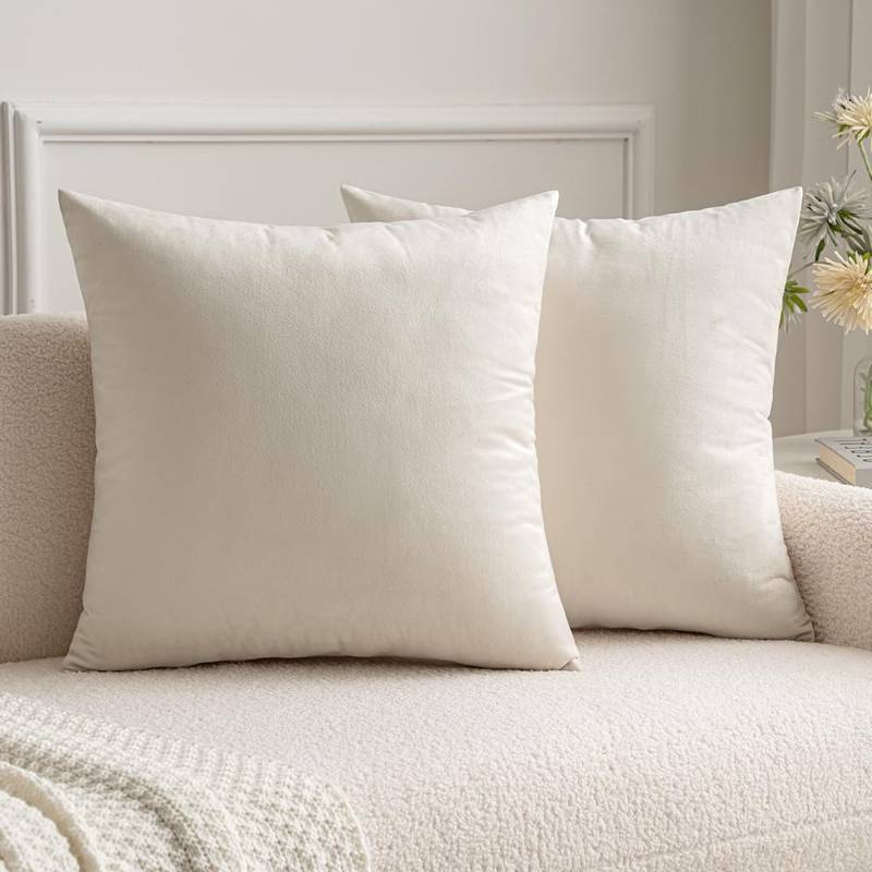 lot 15141 image: MIULEE 24x24 Inch Euro Sham Velvet Pillow Covers, Set of 2 Large Square Decorative Pillows -Cream White Super Soft for King Bed, Sofa, Couch, Accent Chairs with Hidden Zipper - Retail $23