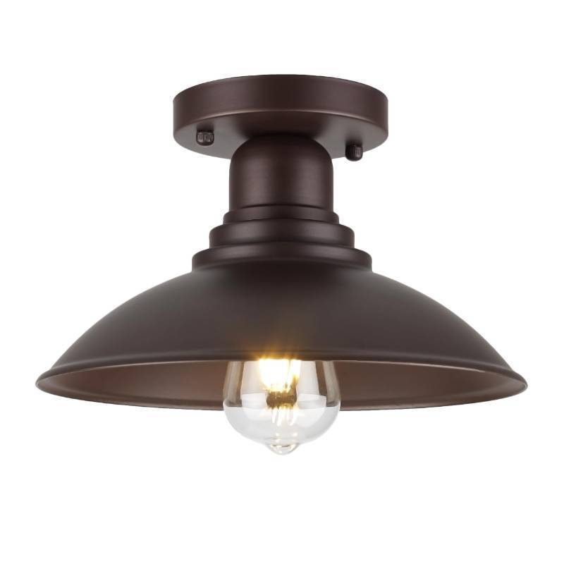 lot 15310 image: Oil Rubbed Bronze Outdoor Semi Flush Mount Ceiling Light Fixture, Metal Farmhouse Kitchen Light with E26 Based Socket, Round Semi Flush Ceiling Light for Kitchen - Retail $38