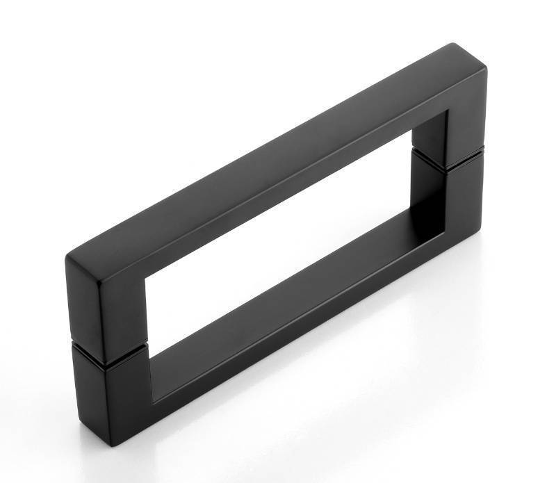 lot 16304 image: Glass Shower Door Handle 8 inches Back to Back Square Corner 304 Stainless Steel for 14 to 12 Thickness Glass - Matte Black - Retail $36