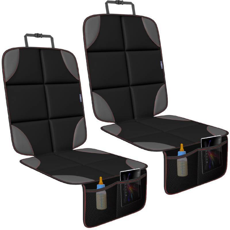 lot 16374 image: Car Seat Protector for Child Car Seat, 2 Pack Waterproof 600D Carseat Cover for BabyPets with Non-Slip Backing, Thick Padding, Mesh Pockets - Leather Seat Protector for Cars, SUV, Truck (Black) - Retail $23