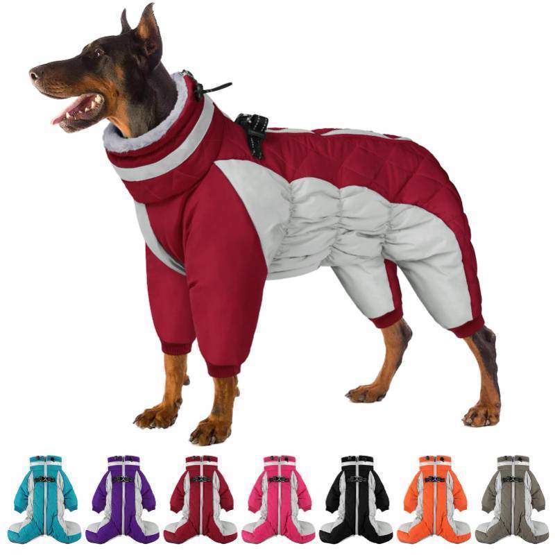 lot 16395 image: Full Body Dog Coat - Warm Fleece Jacket for Small Dogs, Turtleneck Winter Coats with Harness, Reflective Dog Snowsuit Windproof Puffer Jackets with Legs for Chihuahua, Yorkie, Burgundy XS - Retail $41