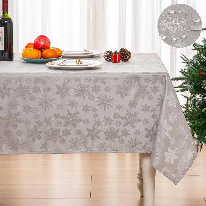 lot 16405 image: Christmas Jacquard Tablecloth Waterproof Damask Floral Pattern Table Cloth, Heavy Weight Wipeable Wrinkle Free Table Covers for Dinner or Daily Uses (Silver Gray, 52 x 70 (4-6 Seats)) - Retail $18
