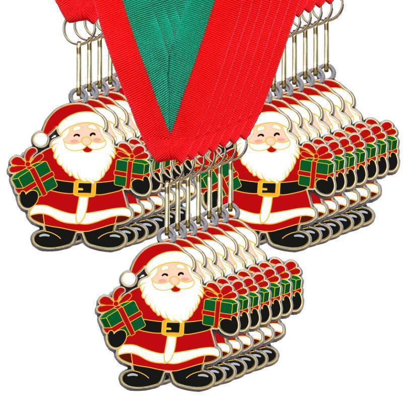 lot 16445 image: 8 Pcs 2 Christmas Medals Award Christmas Trophy Award with Neck Ribbon for Winner First Place Participation Gift Prizes Xmas Party(Santa) - Retail $17
