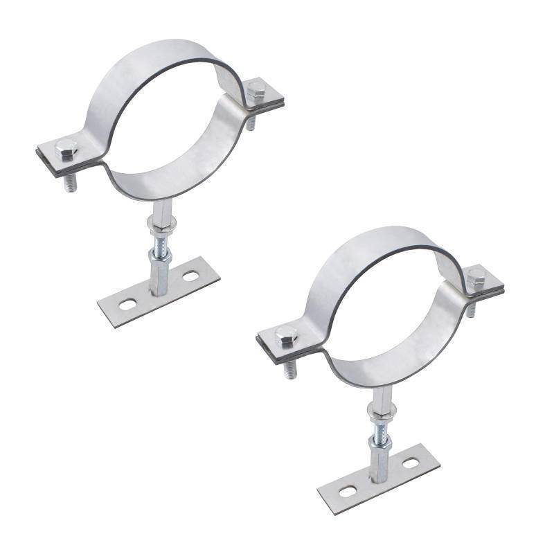 lot 16446 image: 2 Sets 4 Inch Adjustable Pipe Bracket, Heavy Duty Galvanized Steel Split Ring Hanger, Round Supports for Plastic Ventilation Pipe Chimney Drainage Tube - Retail $25