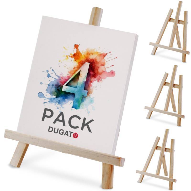 lot 16485 image: 11-inch Wood Tabletop Easel Set (4 Pack) - A-Frame Display Stand for Painting Canvas, Art, Photos & Craft Projects - Retail $10