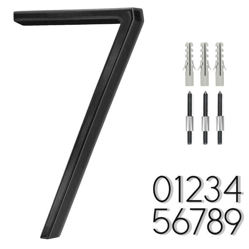 lot 25357 image: 6 Inch Stainless Steel Floating House Number, Metal Modern House Numbers, for Outdoor Mailbox Yard Home Wall Door Garage Gate with Nail Kit, Coated Black, 911 Visibility Signage - Retail $10