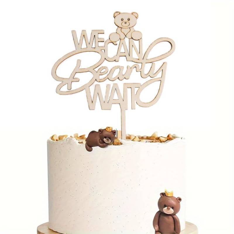 lot 61884 image: Wooden We Can Bearly Wait Cake Topper Baby Shower Baby Cake Topper for Party Supplies, Gender Reveal Party Supplies