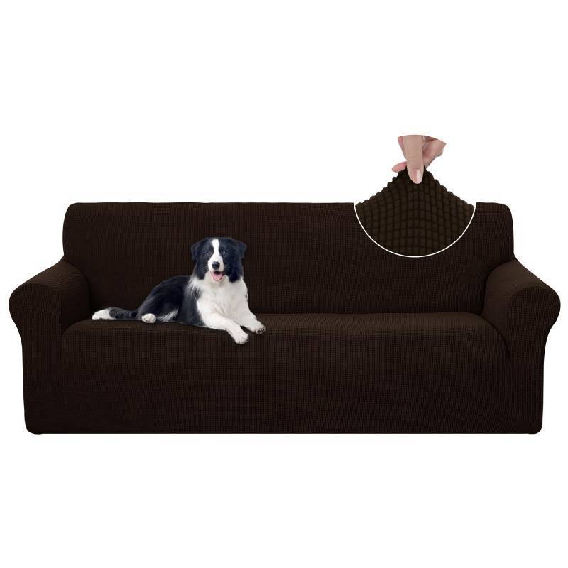 lot 45746 image: Stretch Couch Cover Sofa Cover Washable Sofa Slipcover Furniture Protector for 3 Cushion Couch Sofa Pet Friendly(Sofa, Chocolate) - Retail $19