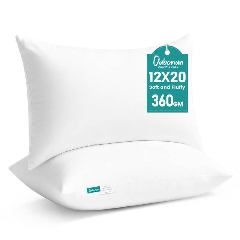 lot 45736 image: 12 x 20 Throw Pillow Inserts - Soft, Plush & Decorative Down Alternative Pillows for Couch Sofa Bed, Machine Washable - White, Pack of 2 - Retail $19