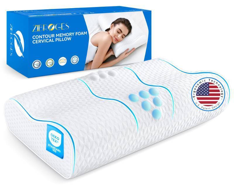 lot 45741 image: Cervical Neck Pillow for Pain Relief- Queen Size Adjustable Cooling Pillow for Sleeping, Memory Foam Pillows for Neck Shoulder, Ergonomic Contour Bed Pillow for Side, Stomach & Back Sleepers - Retail $30