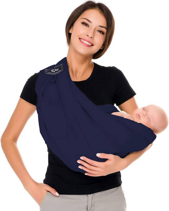 lot 45728 image: Baby Carrier by Cuby, Natural Cotton Baby Wraps Sling Baby Holder Extra Comfortable for Easy Wearing Carrying for Newborn, Soft and Adjustable Newborn and Toddler Carrier Slings (Dark Blue) - Retail $32