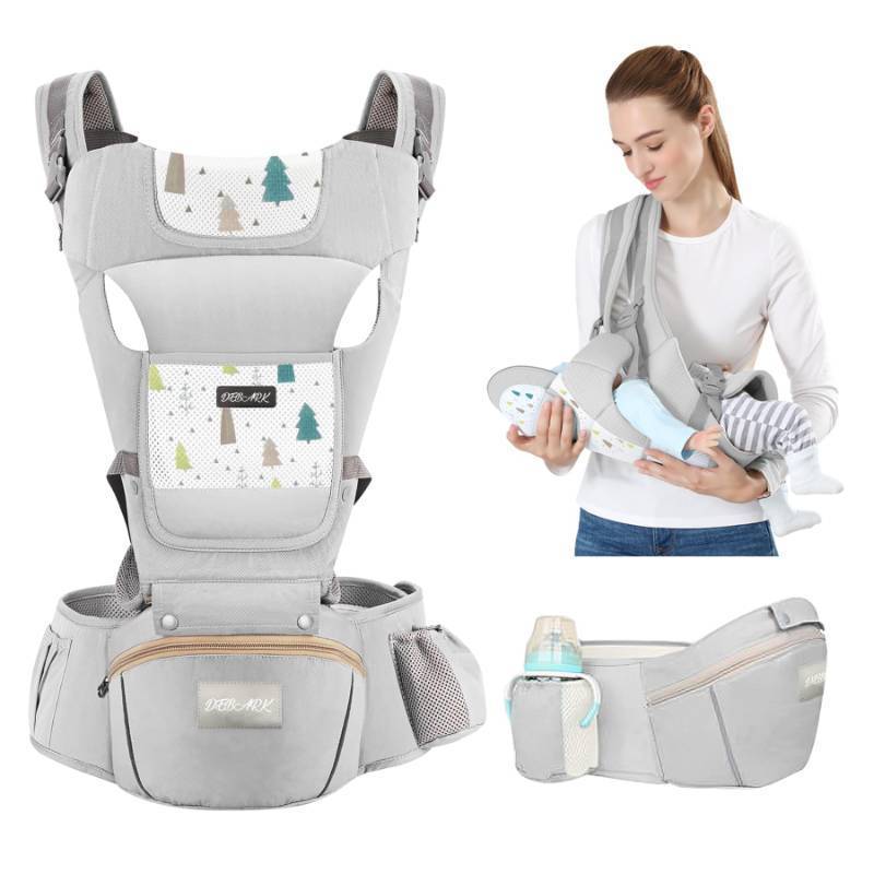 lot 45705 image: Baby Carrier Newborn to Toddler - Debark Baby Carrier with Hip Seat, 6-in-1 Adjustable Detachable Ergonomic Infant Carrier for Babies from 0-36 Months, Ideal for Baby Travel Essentials (Grey) - Retail $70