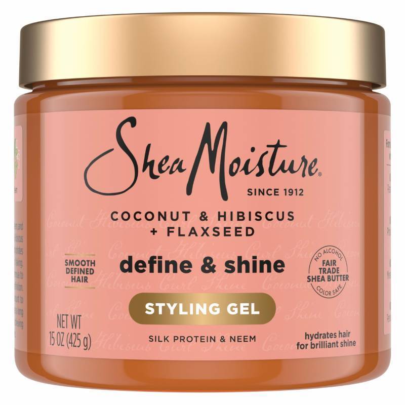 lot 45756 image: SheaMoisture Define & Shine Styling Gel  Flaxseed Coconut&Hibiscus Hydrates, Infused With Glycerin, Coconut Oil an Invigorating Sweet Scent ParabenFree Frizz Control Gel 15OZ - Retail $8