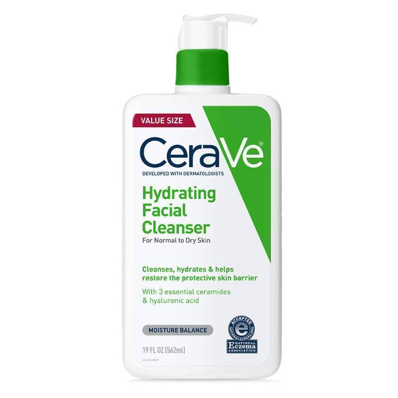 lot 45759 image: CeraVe Hydrating Facial Cleanser, Moisturizing Face Wash For Dry Skin, Hyaluronic Acid  Ceramides  Glycerin, Hydrating Cleanser For Normal To Dry Skin, National Eczema Association Certified - Retail $17